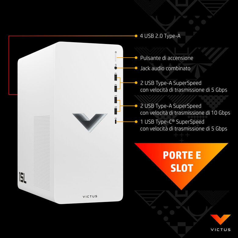 Victus by HP 15L Gaming Desktop TG02-0091nl PC Intel® Core™ i7 i7-12700F 16 GB DDR4-SDRAM 512 GB SSD NVIDIA GeForce RTX 3060 Ti Windows 11 Home Tower Nero
