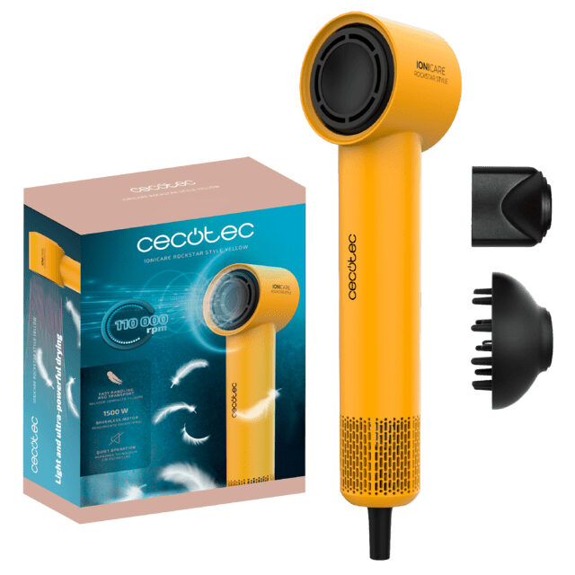 Cecotec IoniCare RockStar Style Asciugacapelli 1500 W Nero, Giallo