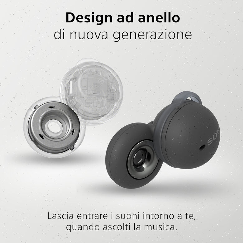 Sony LinkBuds - Auricolari True Wireless con Driver ad anello, Ottimizzate per Google Assistant, Amazon Alexa, Microfono Integrato per chiamate, Batteria fino a 17.5 ore (Grigio)