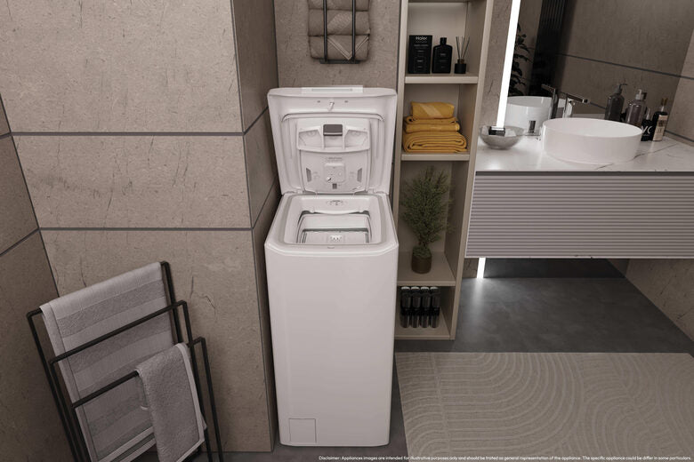 Haier T Series 7, Lavatrice Carica dall'alto 7 KG, 15% più efficente della classe A, 1200 giri, Bianco, Inverter, Vapore, THASN276TM7-S