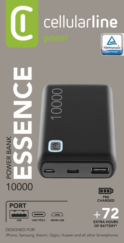 Cellularline Power Bank ESSENCE 10000 Caricabatterie portatile da 10000mAh Nero