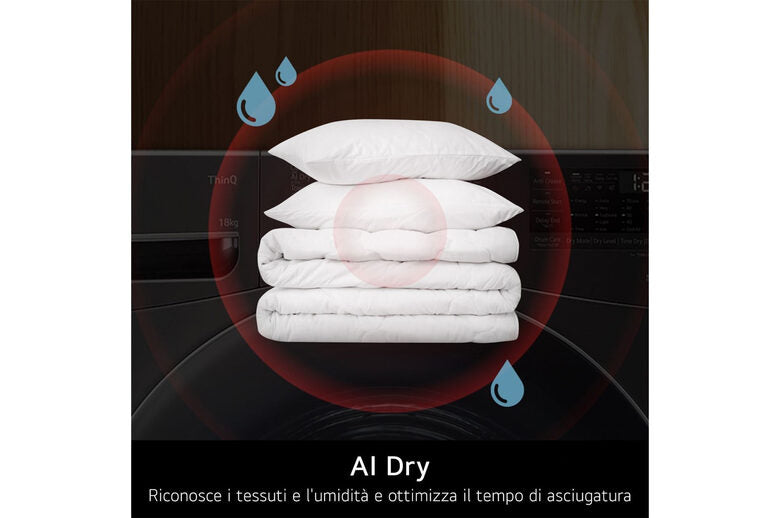 LG RNX5009TWBB Serie X5 Asciugatrice Libera Installazione 9 Kg, Pompa Di Calore Dual Inverter, Turbo Dry, AI Dry, Wi-Fi, Allergy Care, Classe B, Bianco