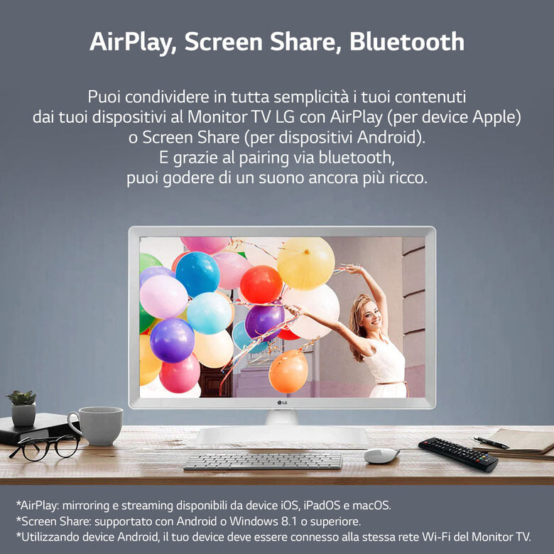LG 24TQ510S Televisione Smart TV 24 Pollici Led WebOs Bianco