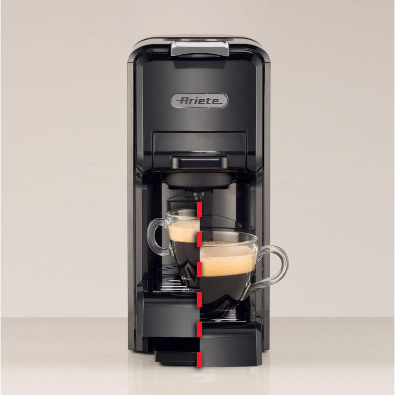 Ariete 1304/1 Macchina da caffè a cassetti, 1350W, Capacità serbatoio 0,7L, Pressione 19 bar, 2 tipologie di caffè, Capsule Nespresso* e Dolcegusto*, Cialde e Polvere, Nero