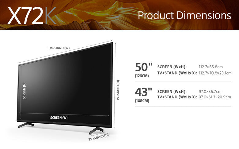 Sony BRAVIA X72K – 50” TV - KD-50X72K: 4K UHD LED - Smart TV - Android TV