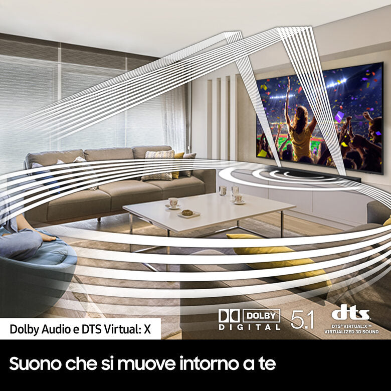 Samsung Soundbar HW-B650/ZF con subwoofer 3.1 canali 430W, audio 3D, suono bilanciato, uniforme e ottimizzato, bassi profondi