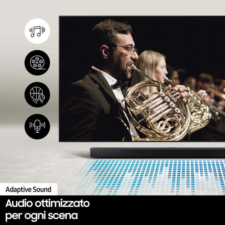 Samsung Soundbar HW-Q700B/ZF con subwoofer 3.1.2 canali 320W, audio 3D wireless ottimizzato, effetto cinema surround
