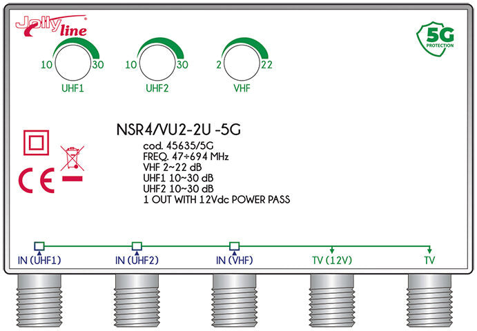 G.B.S. Elettronica NSR4/VU2-2OUT -5G amplificatore di segnale TV 45 - 694 MHz