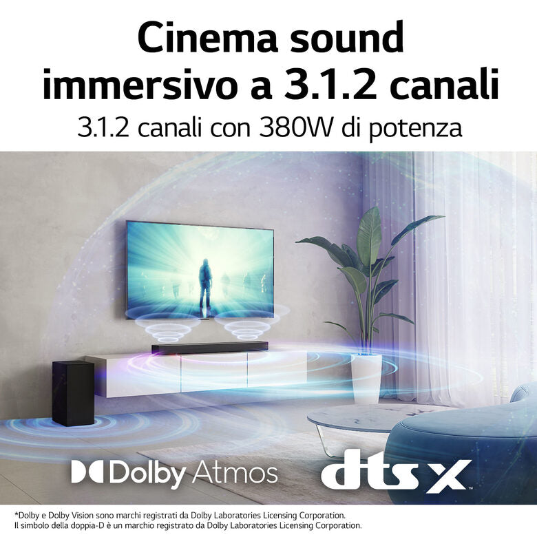 LG Soundbar S75Q 380W 3.1.2 canali, Meridian, Dolby Atmos