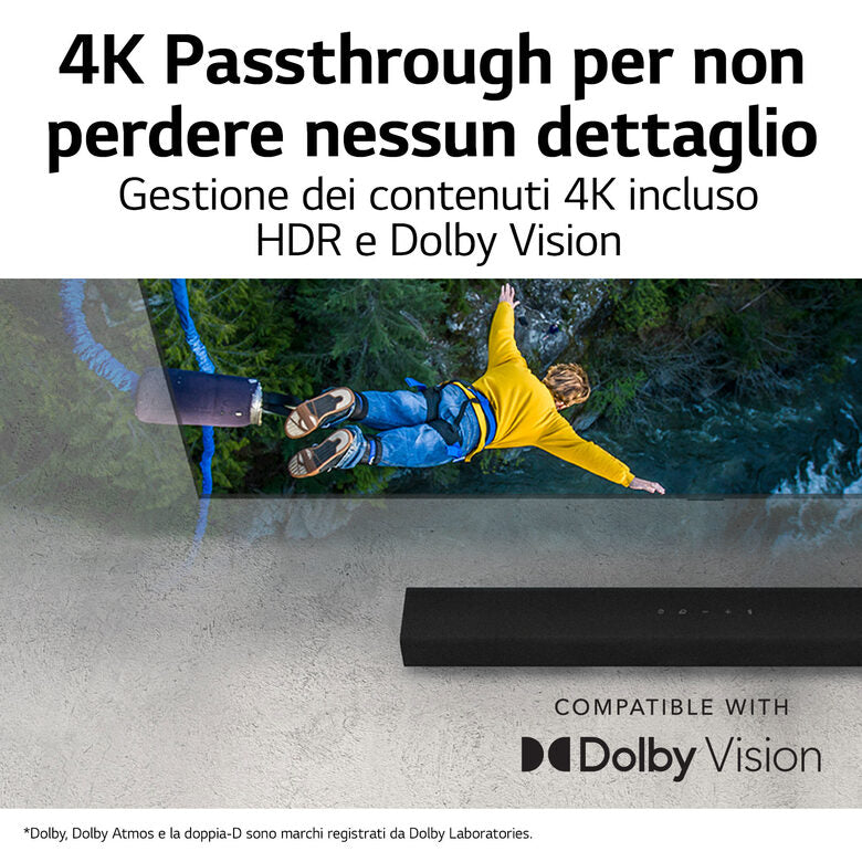 LG Soundbar S60Q 300W 2.1 canali, Dolby Atmos Virtual, 4K Pass Through