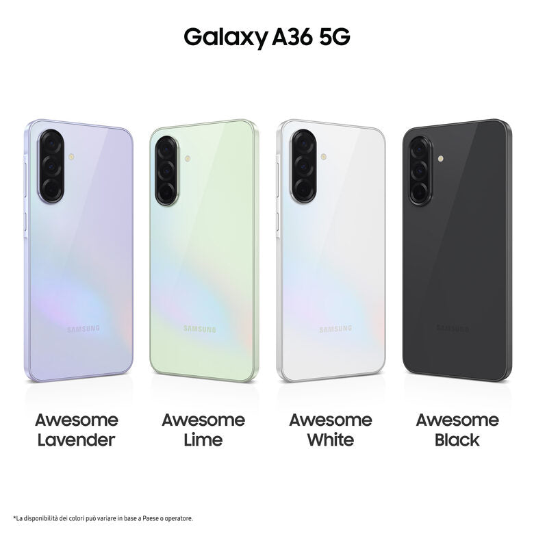 Samsung Galaxy A36 5G, Smartphone con Funzioni intelligenti, Display Super AMOLED 6.7”, 6GB RAM, 128GB, Camera 50MP, Batteria 5.000 mAh, IP67, Awesome Lavender