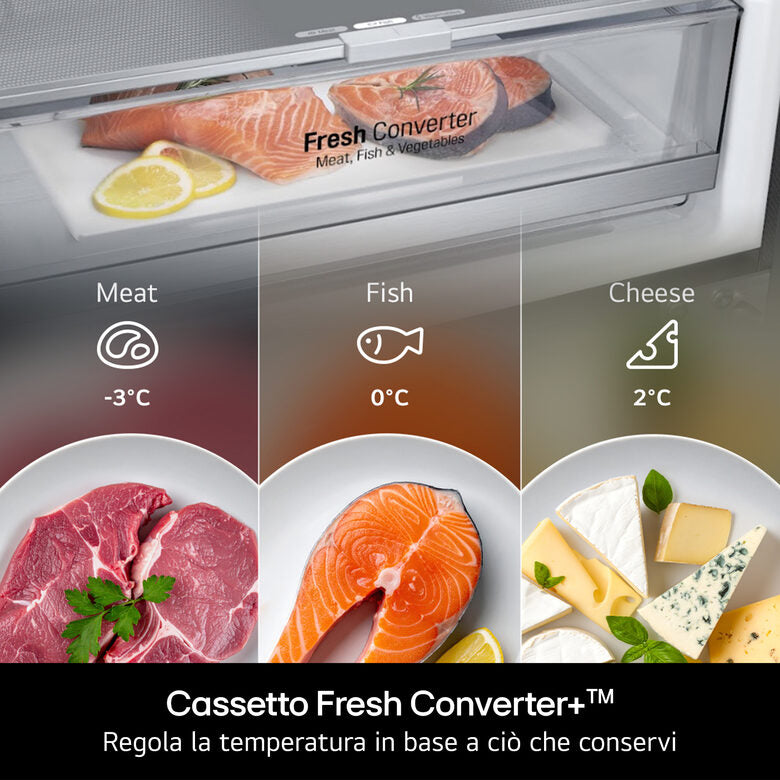 LG GBBS726AMB Frigorifero Combinato A Libera Installazione, AI Inverter, Metal Sorbet, Total No Frost, Fit & Max, Classe A, Inox