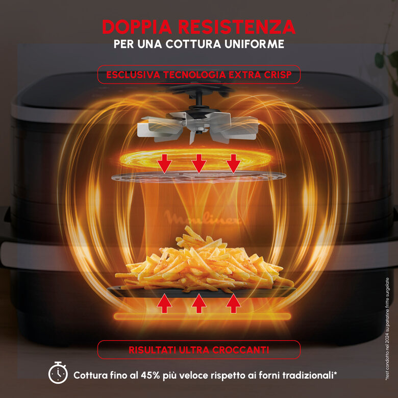 Moulinex Easy Fry XL Surface, Friggitrice ad Aria 1kg, Grande Superficie di Cottura, Doppia Resistenza, Visore per Monitorare la Cottura