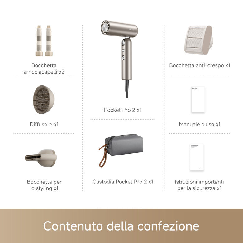 Dreame Pocket Pro 2 asciuga capelli 1300 W Oro
