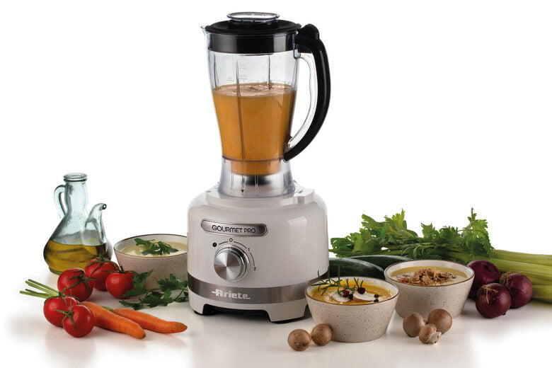 Ariete 1782 Gourmet Pro Moderna, Robot da cucina, Tritatutto 3L, Frullatore 2L, 2 velocità + Pulse, Set di lame + Disco in acciaio inox, Accessorio spremiagrumi, Bianco