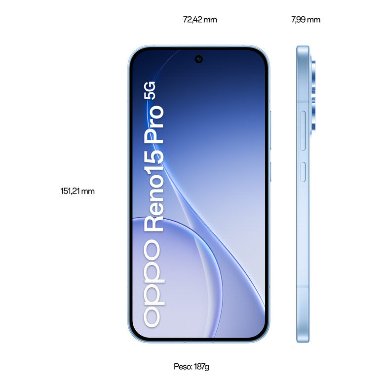 OPPO Reno15 Pro 5G AI Smartphone, Tripla fotocamera 200+50+50MP, Selfie 50MP, Display 6.32” 120HZ AMOLED FHD+, 6200mAh, RAM 12GB(Esp4GB/8GB/12GB)+ROM 512GB [Versione Italia], Aurora Blue
