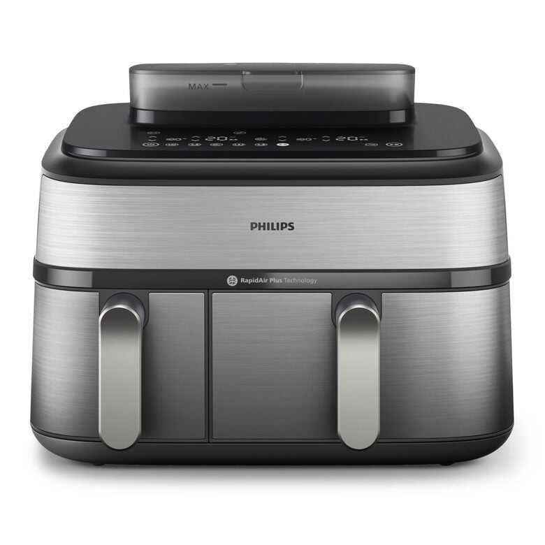 Philips NA555/00 Friggitrice ad Aria doppio cestello con cottura a vapore, 5000 series, 9 litri, 19 metodi di cottura, App per ricette