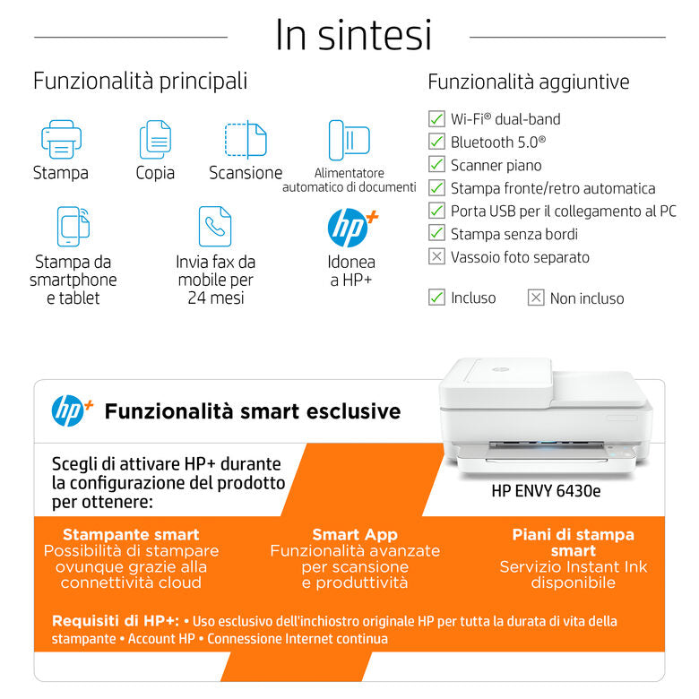 HP ENVY 6430e Wireless All-in-One Colore Stampante, Instant Ink; Fotocopiatrice, scanner
