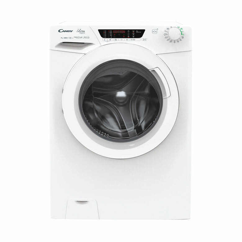 Candy Ultra Hygiene Ultra, Lavatrice Carica Frontale 9 KG, 10% più efficente della classe A, 1200 giri, Bianco, Inverter, Wi-Fi, Ciclo Igiene, HE 1294TWM6/1-S