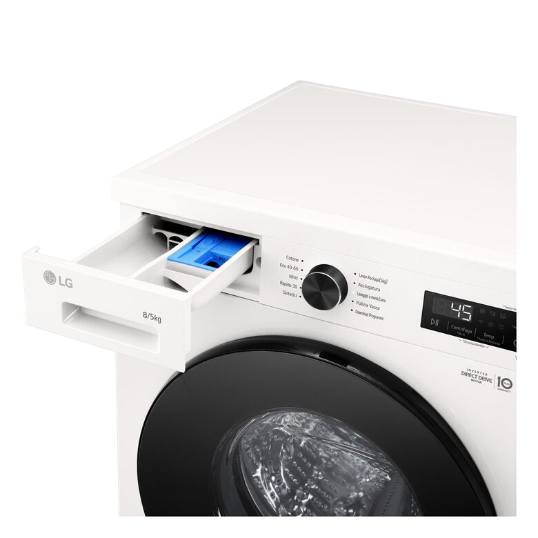 LG W4NX1085NWB Lavasciuga 8/5kg Serie X1, Classe A/E, 6 Motion Direct Drive, Wi-Fi, 1400 giri, Allergy Care, Bianca