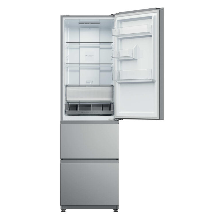 Haier HTR3518ENMX Frigorifero Combinato A Libera Installazione, No Frost, Tecnologia Haier Air Surround, Cassetti Direct Access, Classe E, Acciaio Inox