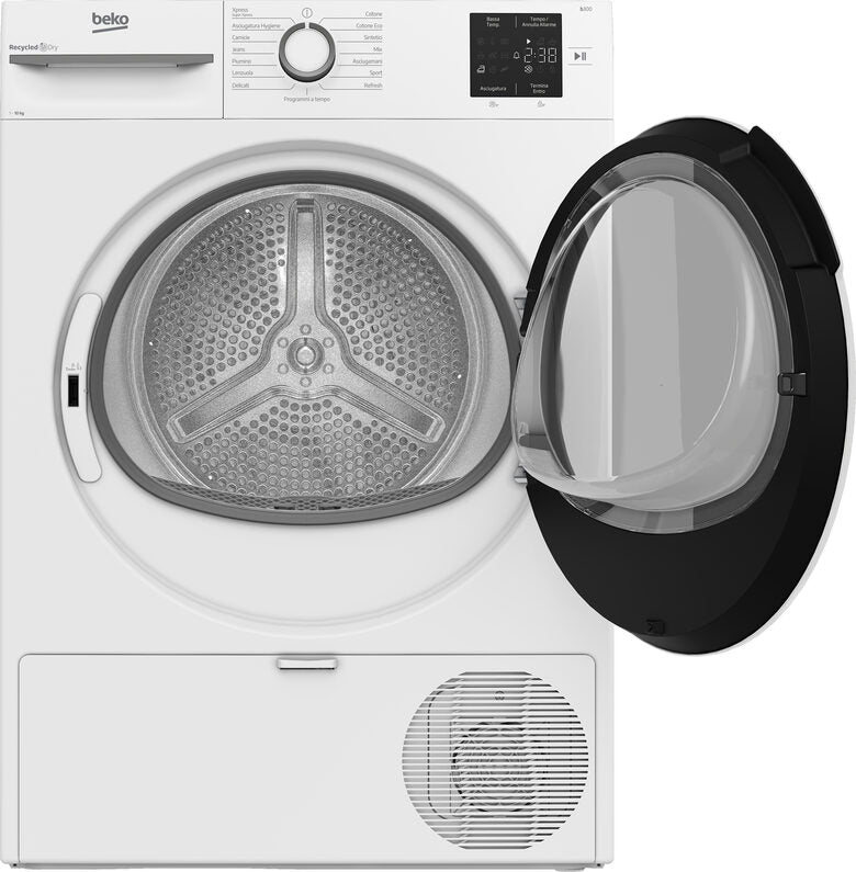 Beko Asciugatrice BMT103EW 10kg, classe D, linea estetica NX, display touch, colore bianco, oblò bianco