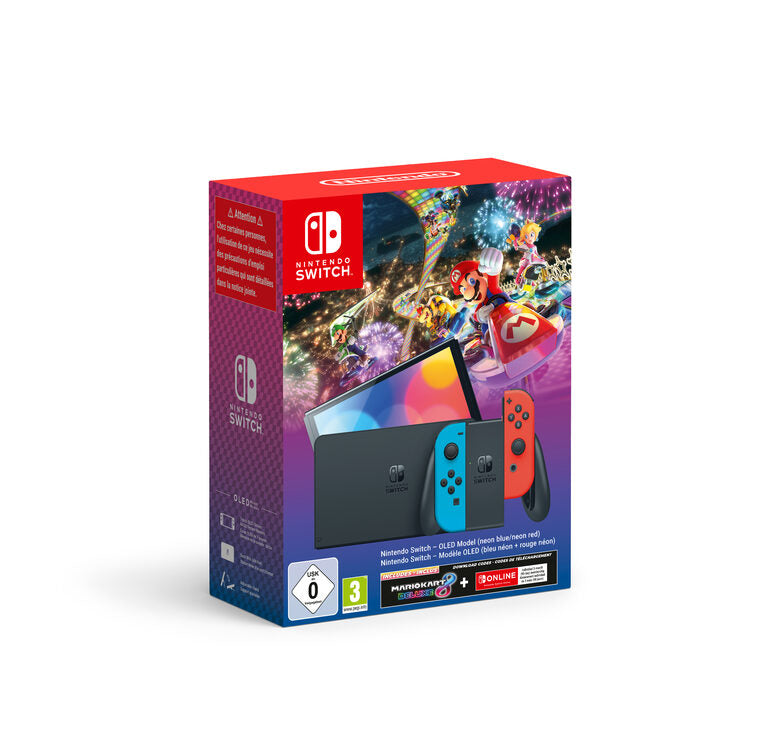 Nintendo Console Switch - Modello OLED, bundle Mario Kart 8 (include il codice download di Mario Kart 8 Deluxe + 3 mesi di Switch Online)