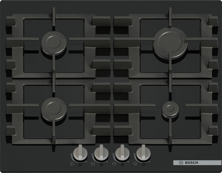 Bosch Serie 4 PNP6B6K40 , Piano cottura a gas, 60 cm, Vetro temperato, Nero