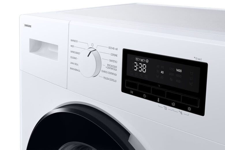 Samsung WW80FG3M05AWET Serie 3000 Lavatrice Slim A Libera Installazione 8 Kg, 1400 Giri, Vapore Igienizzante, Classe A, Bianco