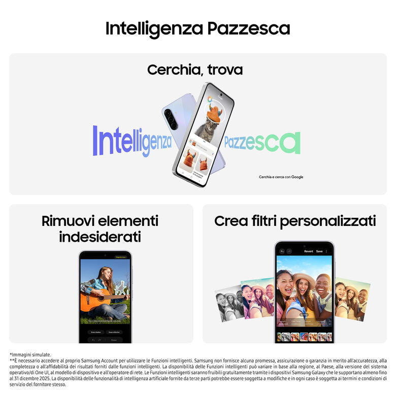Samsung Galaxy A36 5G, Smartphone con Funzioni intelligenti, Display Super AMOLED 6.7”, 6GB RAM, 128GB, Camera 50MP, Batteria 5.000 mAh, IP67, Awesome Lavender