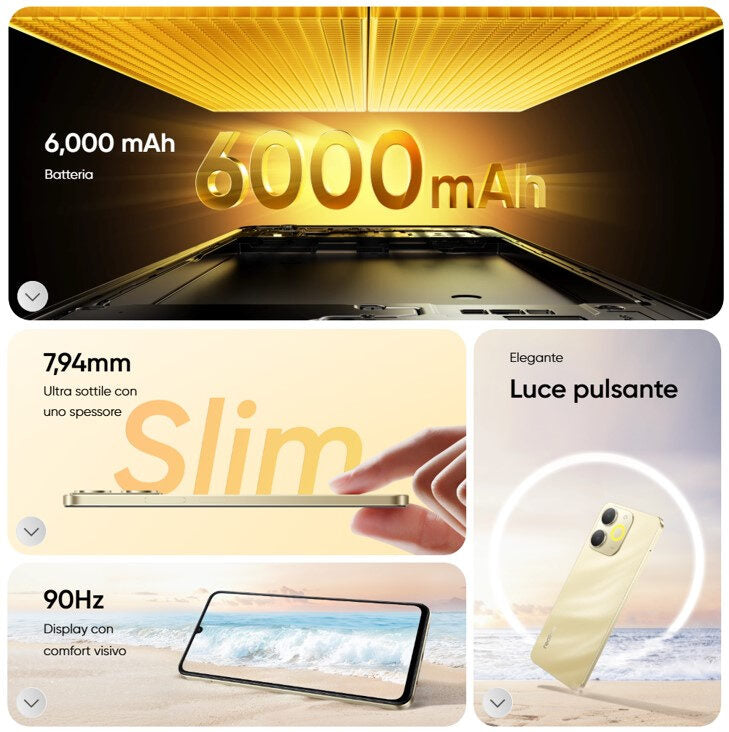 realme Note 631011009975 smartphone 17,1 cm (6.74") Doppia SIM Android 15 4G USB tipo-C 4 GB 256 GB 6000 mAh Oro