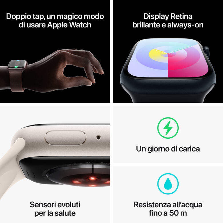 Apple Watch Series 9 GPS + Cellular Cassa 41mm in Alluminio Mezzanotte con Cinturino Sport Mezzanotte - S/M