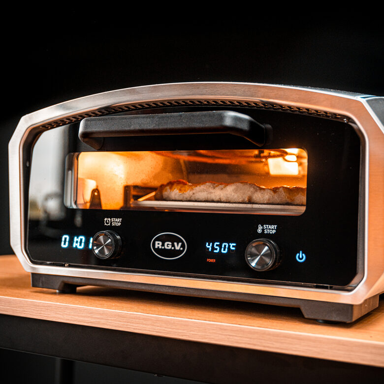 R.G.V. Forno Pizza Vulcano 33cm Piatto Girevole 450 Gradi Touchscreen Silver/nero