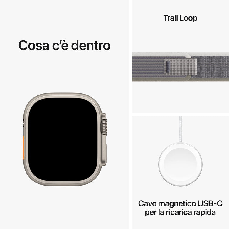 Apple Watch Ultra 2 GPS + Cellular, Cassa 49m in Titanio con Verde/Grigio Trail Loop - M/L