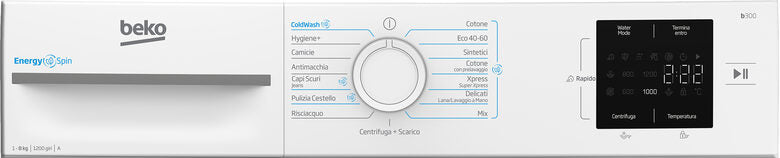 Beko BMWRU3821W B300 Lavatrice A Libera Installazione 8 Kg, Tecnologia EnergySpin™, 1200 Giri, Classe A, Motore Inverter, Display Touch, Bianco