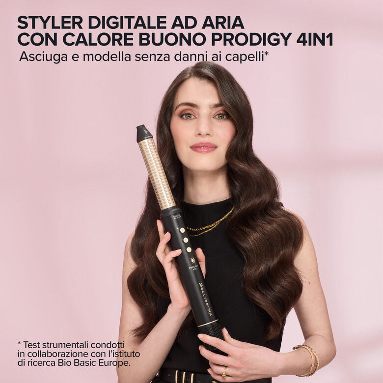 Bellissima Prodigy | Styler Digitale ad aria calda 4 in 1 - Onde, Ricci, Liscio Volume Senza Danni ai Capelli - Tecnologia Ion-Ceramic HI-Pro - Tecnologia Coanda - Controllo del Calore