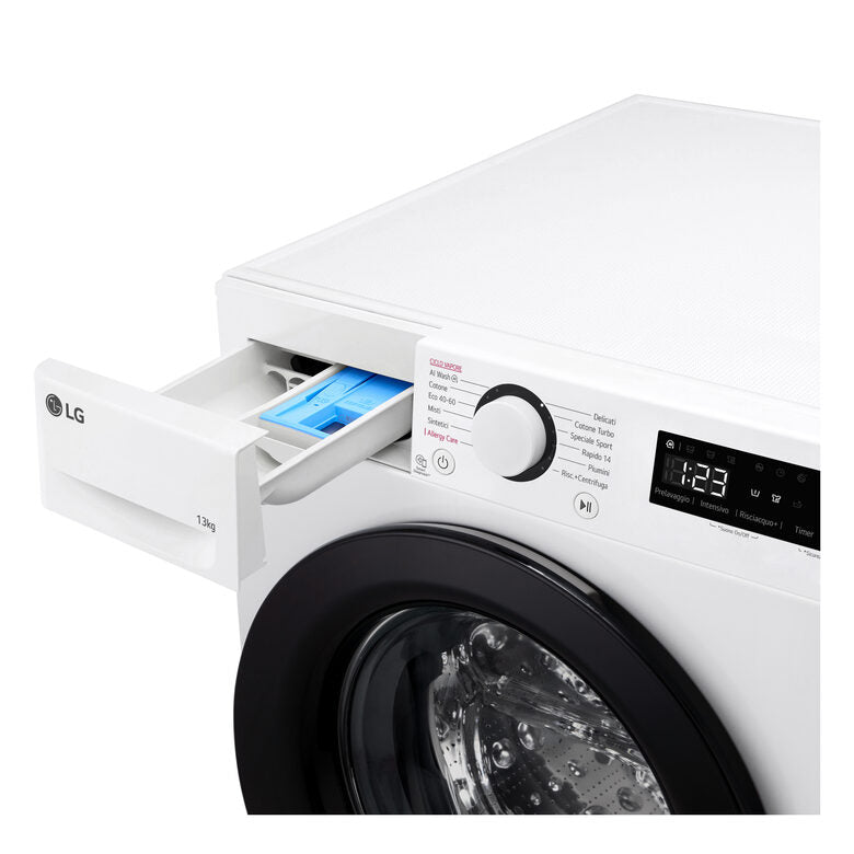 LG F4R3013NSWB Lavatrice A Libera Installazione 13 Kg, 1400 Giri, Tecnologia AI DD™, Lavaggio A Vapore, Allergy Care, Motore Inverter Direct Drive™, Classe A-20%, Bianco