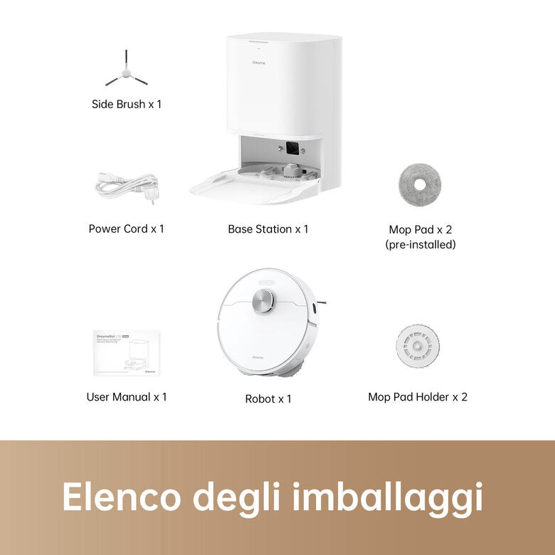 Dreame L10 Prime VM Combo Robot Aspirapolvere con 2 Spazzole laterali aggiuntive(3 in totale), Sollevamento del Mocio da 7 mm, Mocio Autopulente, Navigazione LDS, Aspirazione 4000Pa, Mappatu
