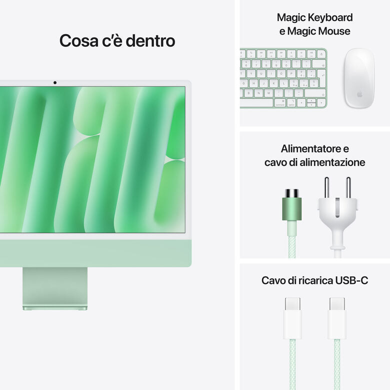 Apple iMac 24"Retina Display 4,5K, Chip M4 con CPU 8‑core, GPU 8‑core, 16GB, 256GB SSD, Verde