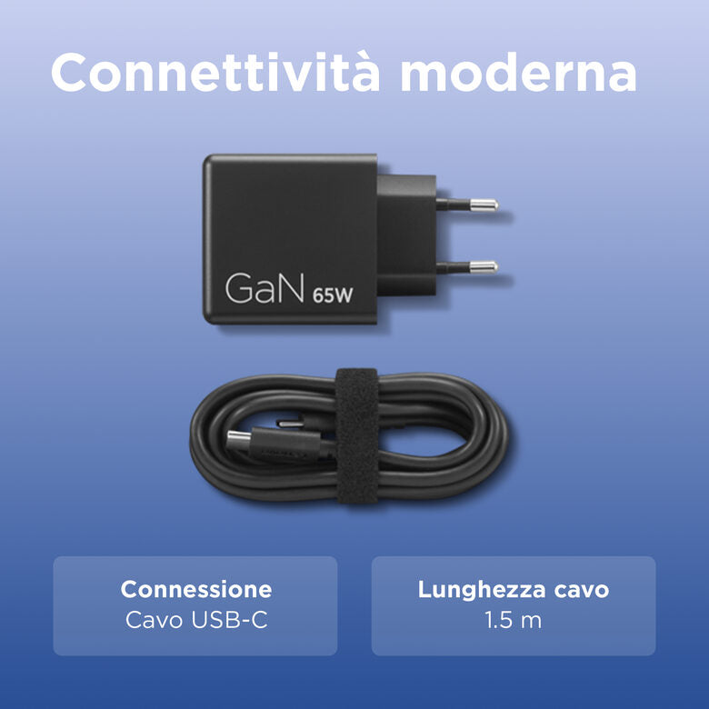 Lenovo Dual USB-C 65W GaN Charger, alimentatore compatto da muro con doppia Type-C, cavo USB-C 1,5 m incluso - ideale per laptop, cellulare e tablet: un solo caricabatterie per più dispositivi