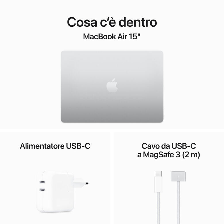 Apple MacBook Air 15": Chip M3 con CPU 8-core e GPU 10-core, 512GB SSD - Argento
