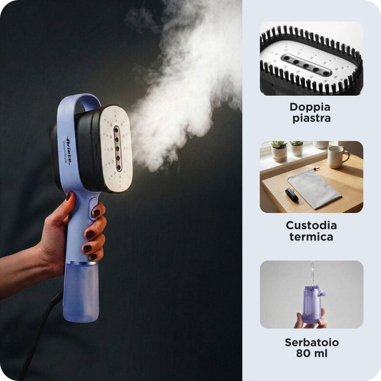Ariete 4301 Steam Style, Ferro da stiro verticale, 1200W, Colpo vapore 20g/min, Vapore in 30 secondi, Capacità 80ml, Violet
