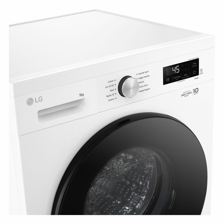 LG F4NX1009NWB Serie X1 Lavatrice Smart A Libera Installazione 9 Kg, 1400 Giri, Wi-Fi, Sistema 6 Motion, Allergy Care, Direct Drive, Classe A, Bianco