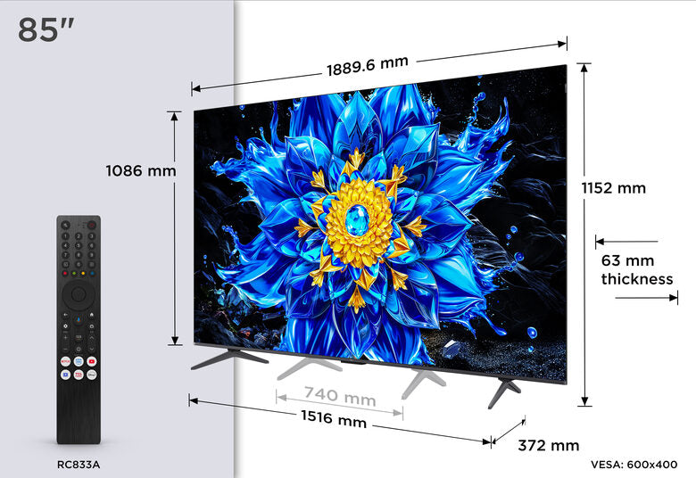 TCL P8L TV 85P8L – QD-Mini LED 85", 4K HDR, Google TV, 144Hz VRR, Audio Onkyo 2.1