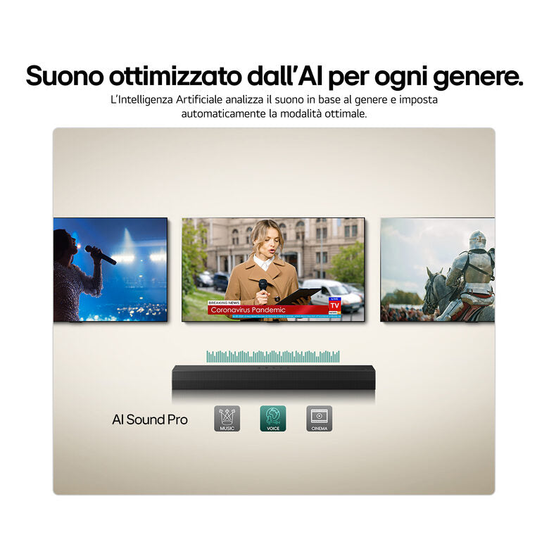 LG Soundbar S20A, 50W su 2.0 canali, Dolby Digital, DTS, AI Sound Pro, HDMI ARC, Bluetooth, USB