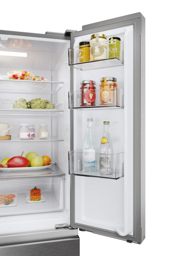 Haier HFR3718ENMM FD 70 Serie 3 Frigorifero Combinato A Libera Installazione, No Frost, Display, Classe E, Acciaio Inox