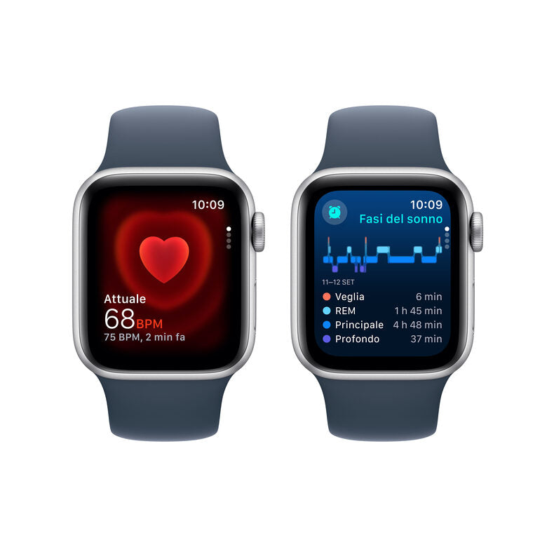 Apple Watch SE GPS + Cellular Cassa 40mm in Alluminio Argento con Cinturino Sport Blu Tempesta - M/L