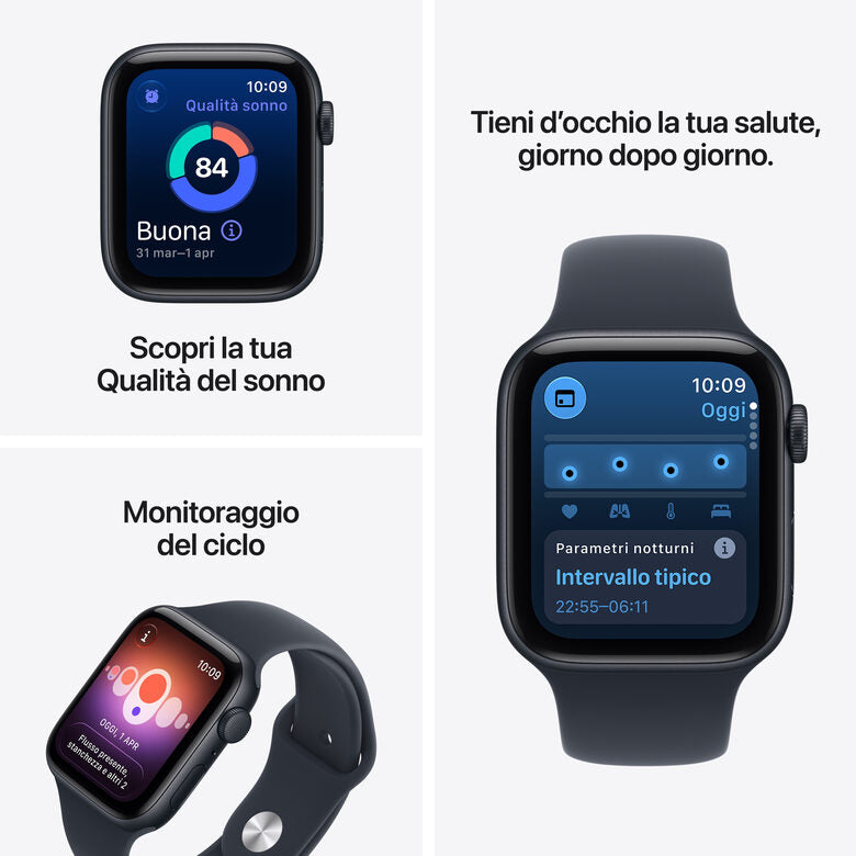 Apple Watch SE (3nd generation) SE 3 GPS, Cassa 40 mm in alluminio mezzanotte con Cinturino Sport blu marino - S/M