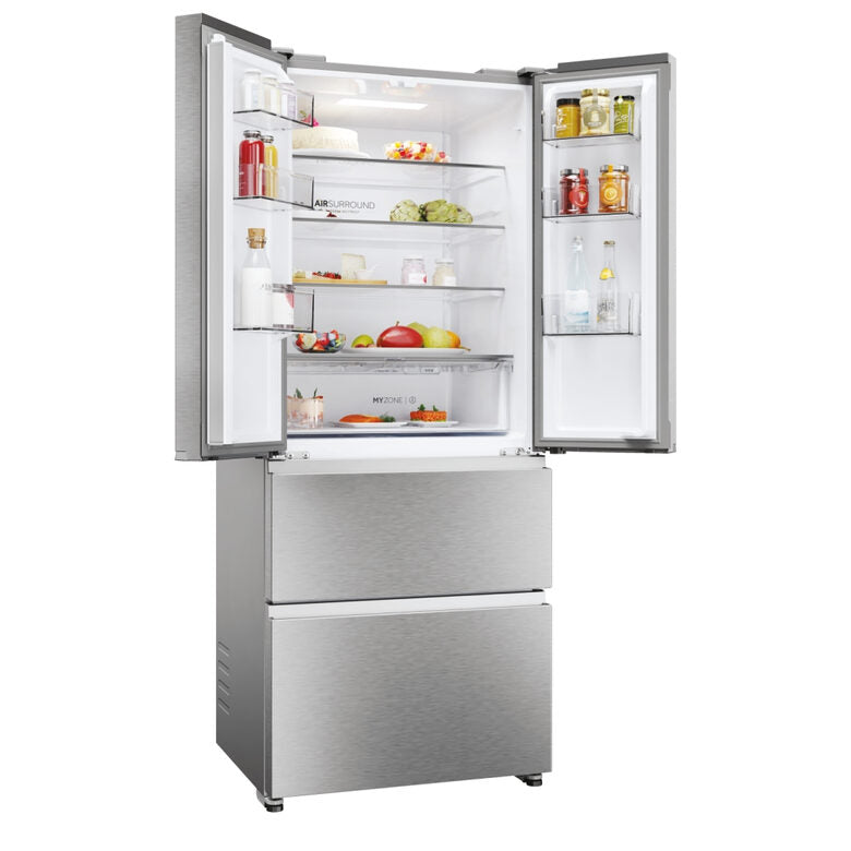 Haier HFR3718ENMM FD 70 Serie 3 Frigorifero Combinato A Libera Installazione, No Frost, Display, Classe E, Acciaio Inox