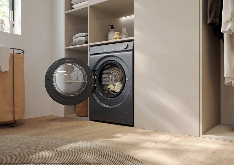 Haier X Series 7, Lavatrice Slim 9 KG, 25% più efficente della classe A, 1400 giri, Antracite, Direct Motion, Vapore, Wi-Fi, Smart AI, Scruscotto Anti-impronta, 360° ABT, HW90-B14367GTUIT